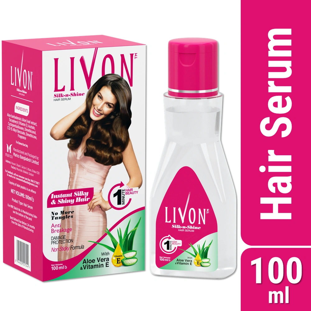 Livon Hair Serum with Argan Oil & Vitamin E for Women & Men, For Frizz Free, Smooth & Glossy Hair, Moisturizes & Detangles Hair, All Hair Types, 100 ml