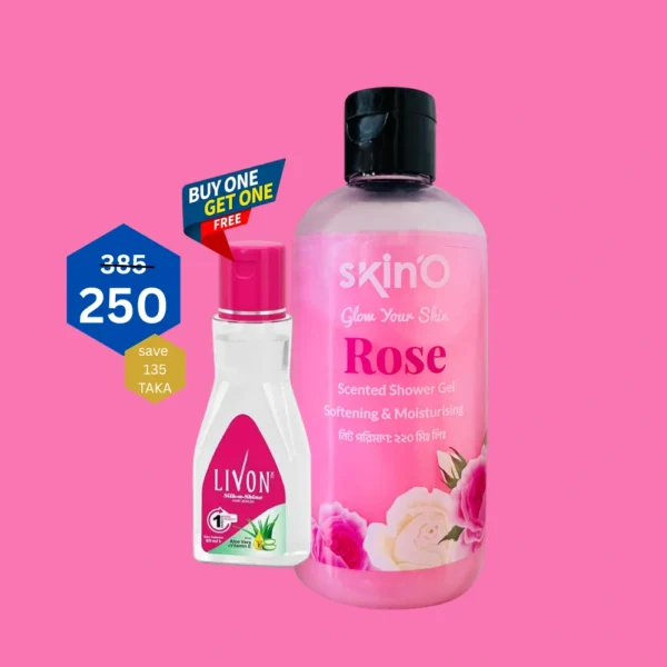 skin'O Glow Your Skin Rose Scented Shower Gel buy and get (Livon Hair Serum 18 ml free)