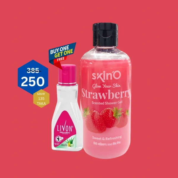 skin'O Glow Your Skin Strawberry Scented Shower Gel buy and get (Livon Hair Serum 18 ml free)